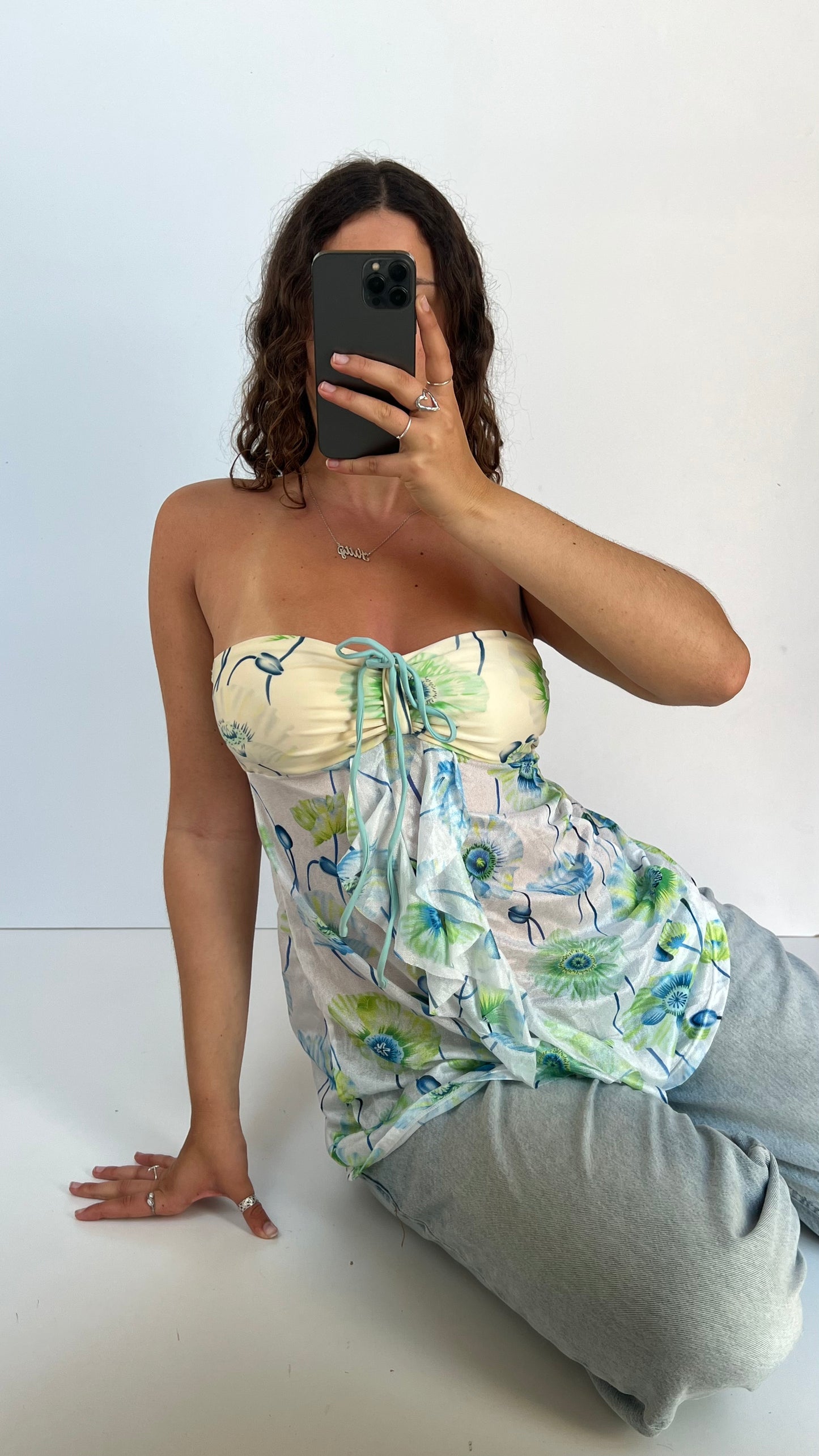 00s blue floral babydoll cami- size M/L