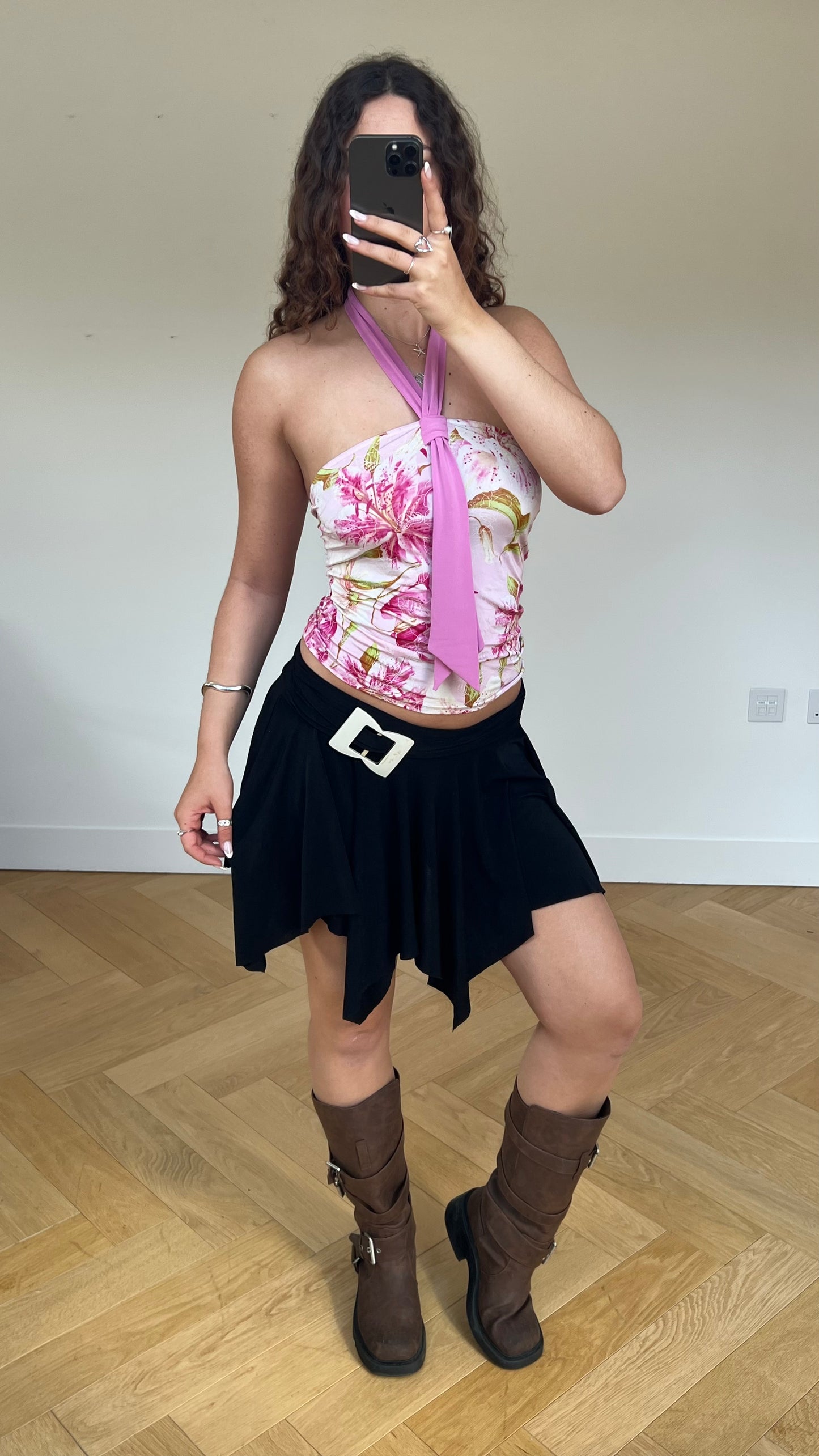 00s black asymmetric mini skirt- size M