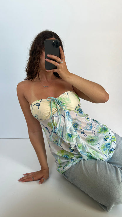 00s blue floral babydoll cami- size M/L