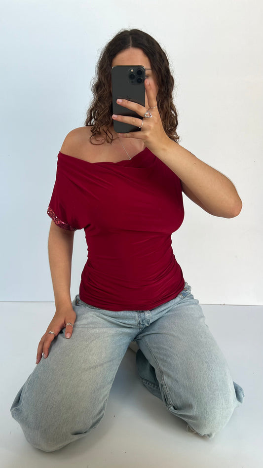 00s red backless top- size M
