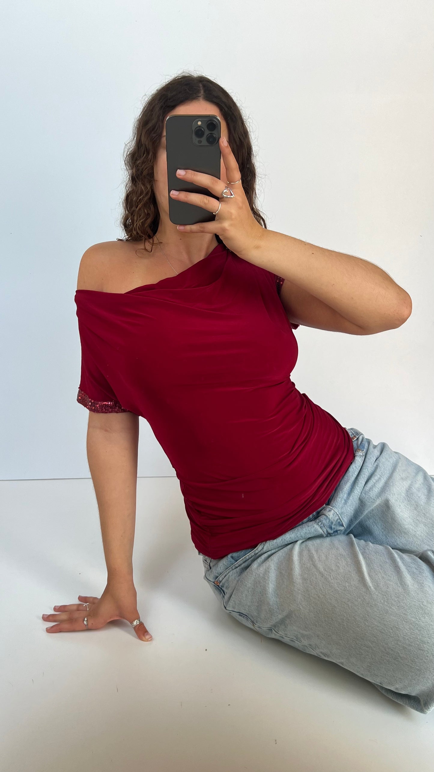 00s red backless top- size M