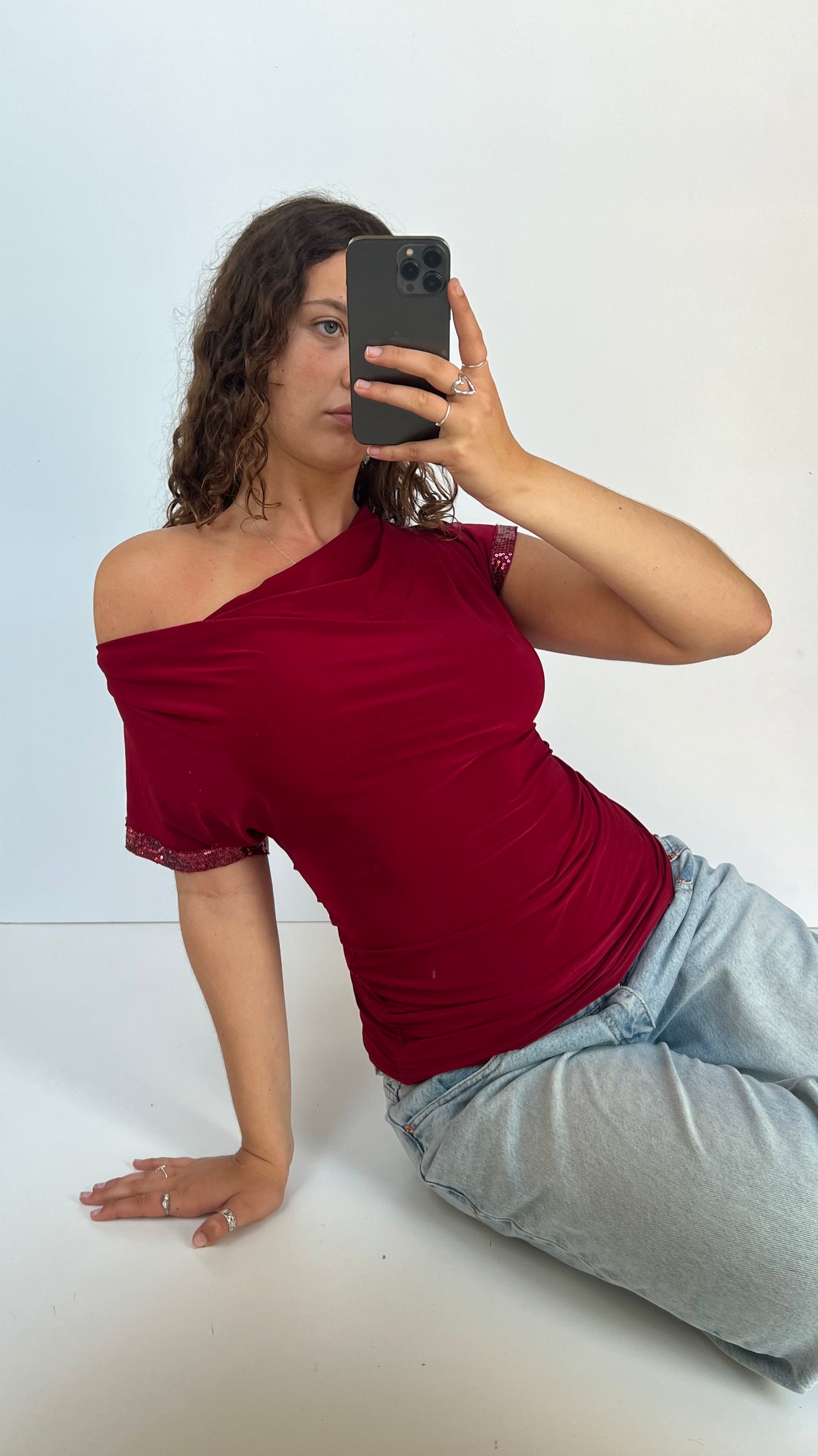 00s red backless top- size M