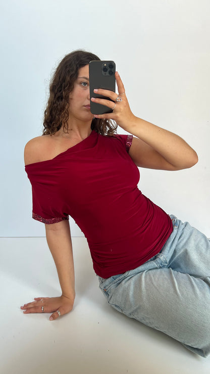 00s red backless top- size M
