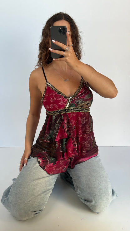 00s red patterned babydoll cami- size S
