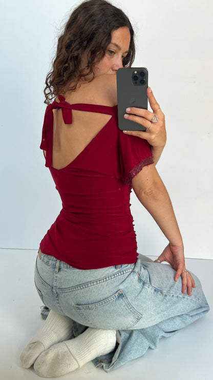 00s red backless top- size M