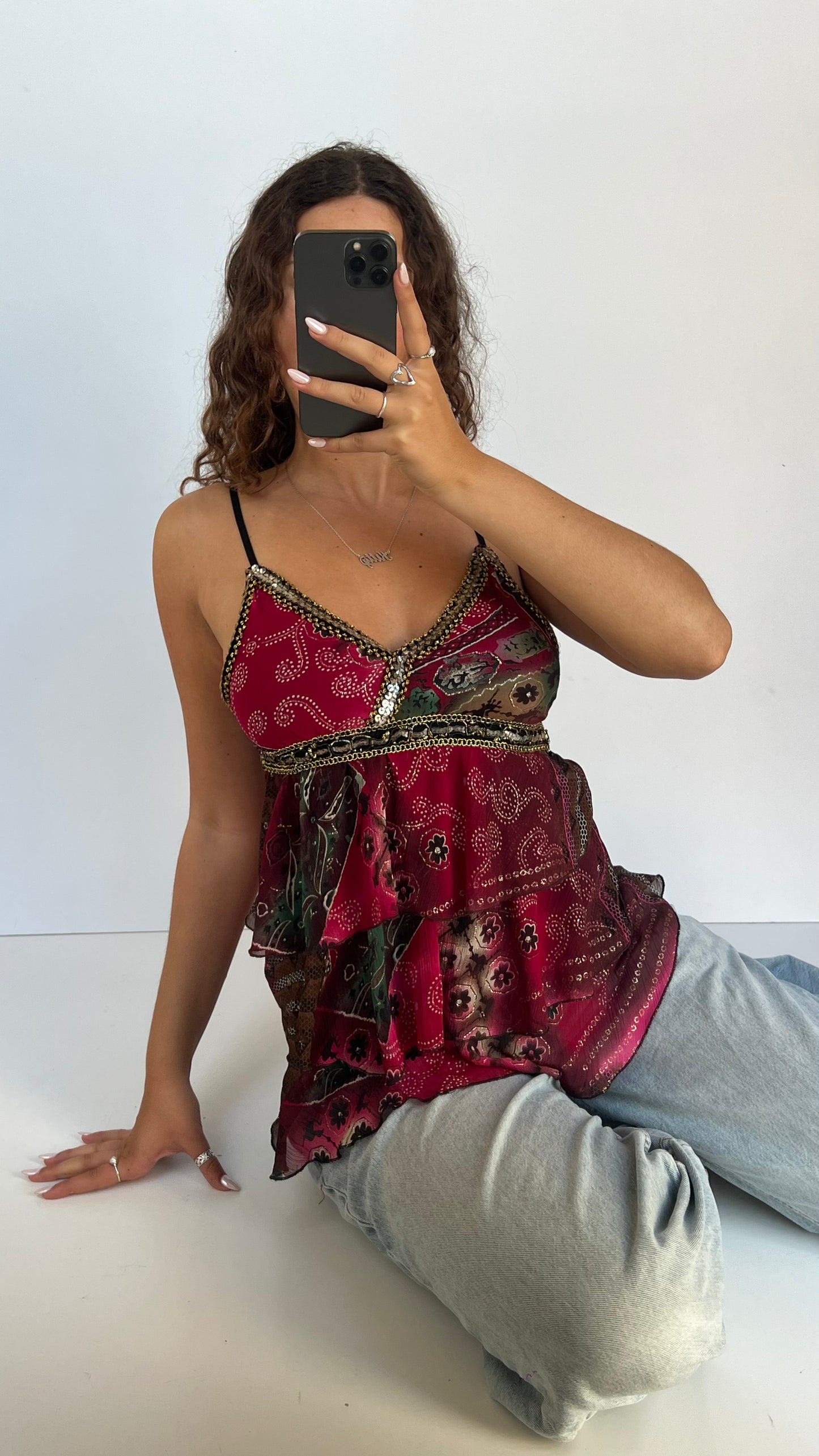 00s red patterned babydoll cami- size S