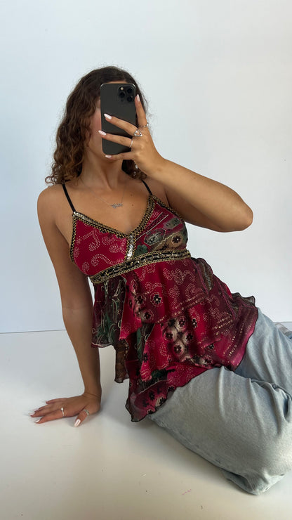 00s red patterned babydoll cami- size S