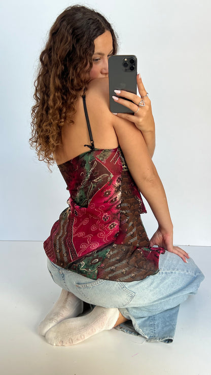 00s red patterned babydoll cami- size S