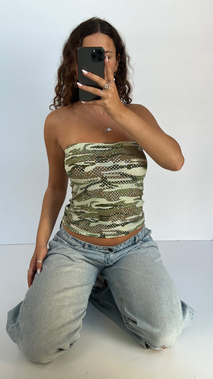 00s camo glitter top- size M