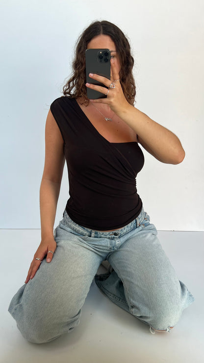 00s brown one shoulder top- size M
