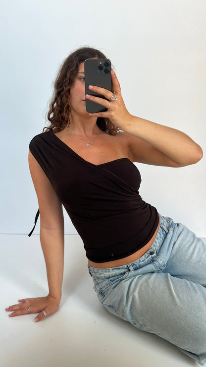 00s brown one shoulder top- size M