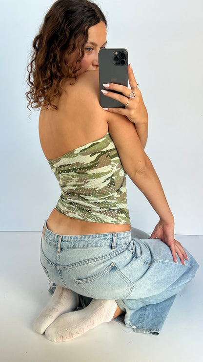 00s camo glitter top- size M