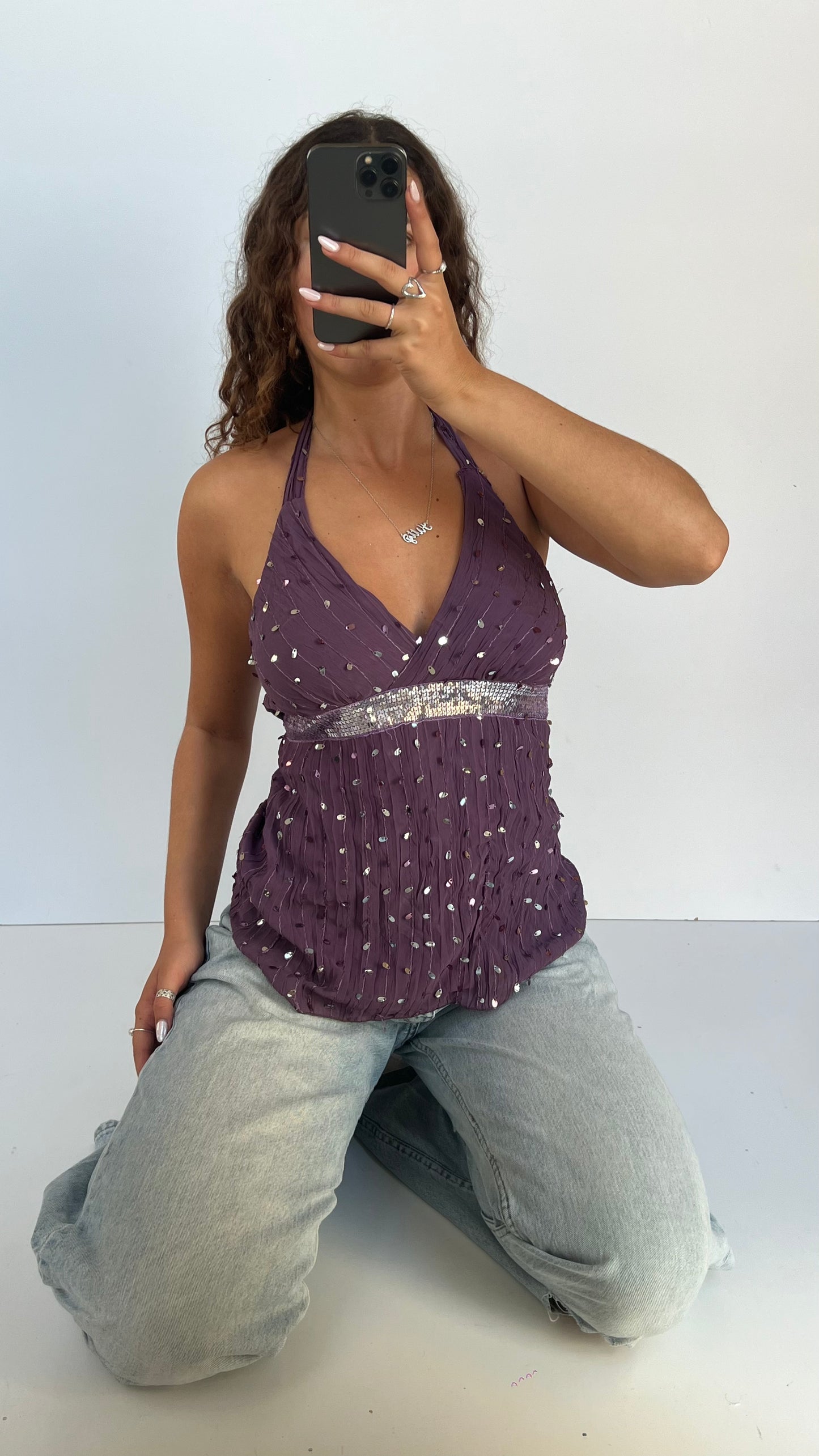 00s purple mesh sequin cami- size M