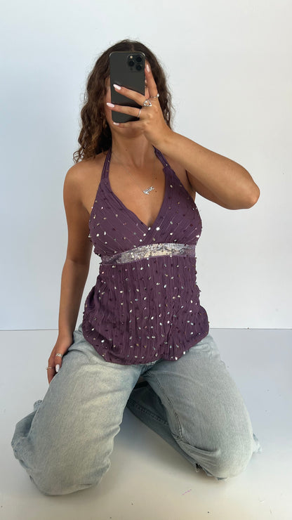 00s purple mesh sequin cami- size M