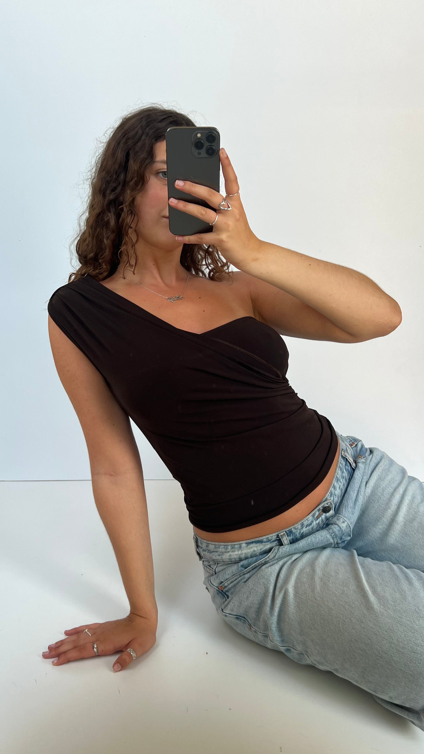 00s brown one shoulder top- size M