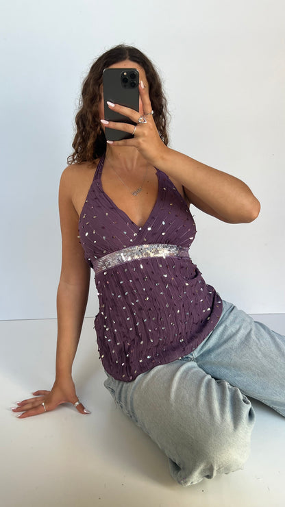 00s purple mesh sequin cami- size M