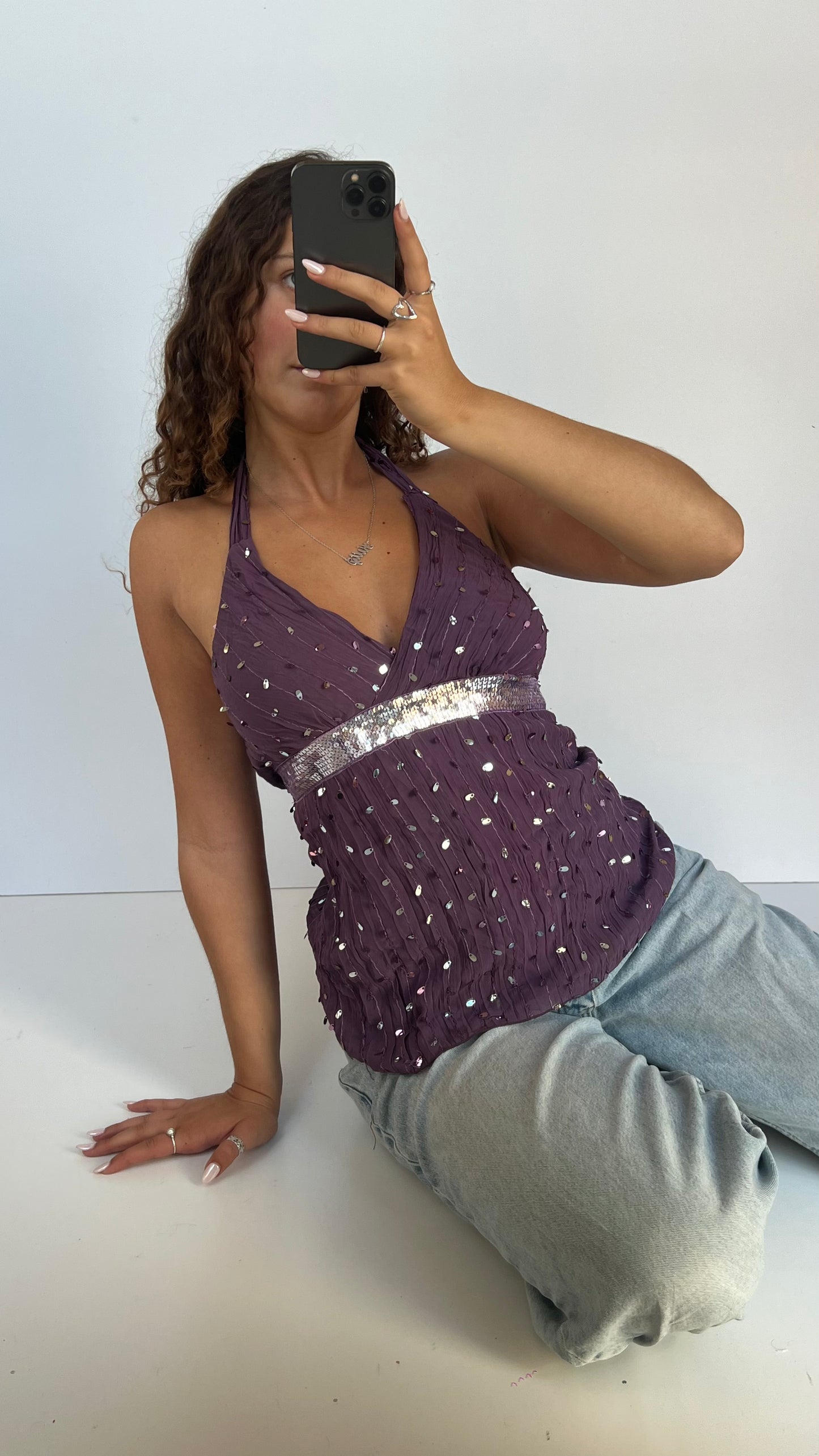 00s purple mesh sequin cami- size M