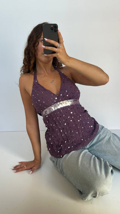 00s purple mesh sequin cami- size M