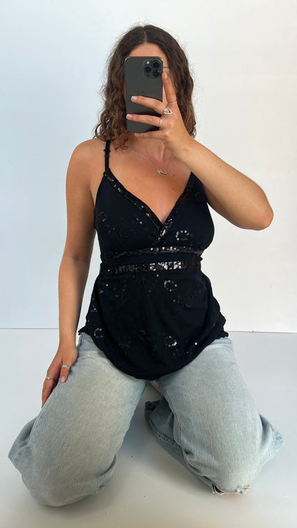 00s black sequin mesh cami- size XL