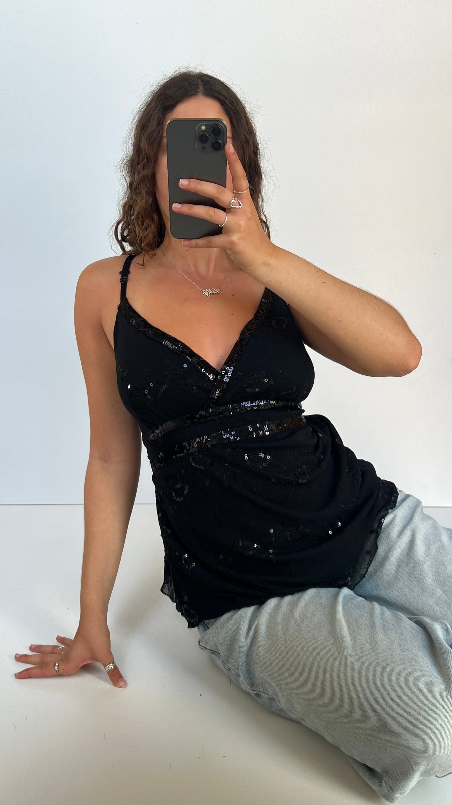 00s black sequin mesh cami- size XL