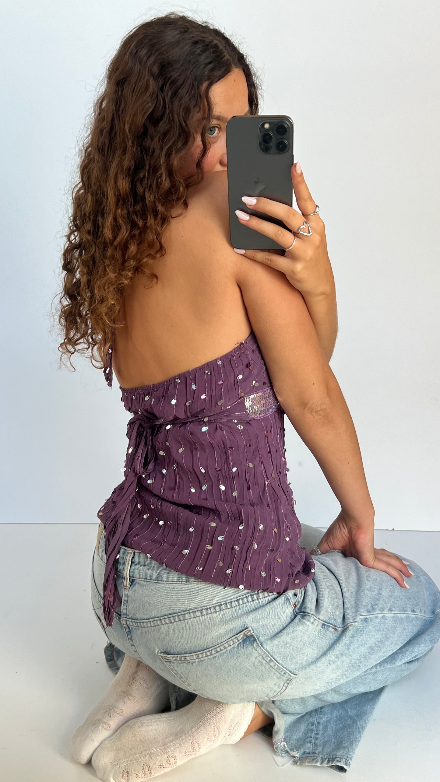 00s purple mesh sequin cami- size M