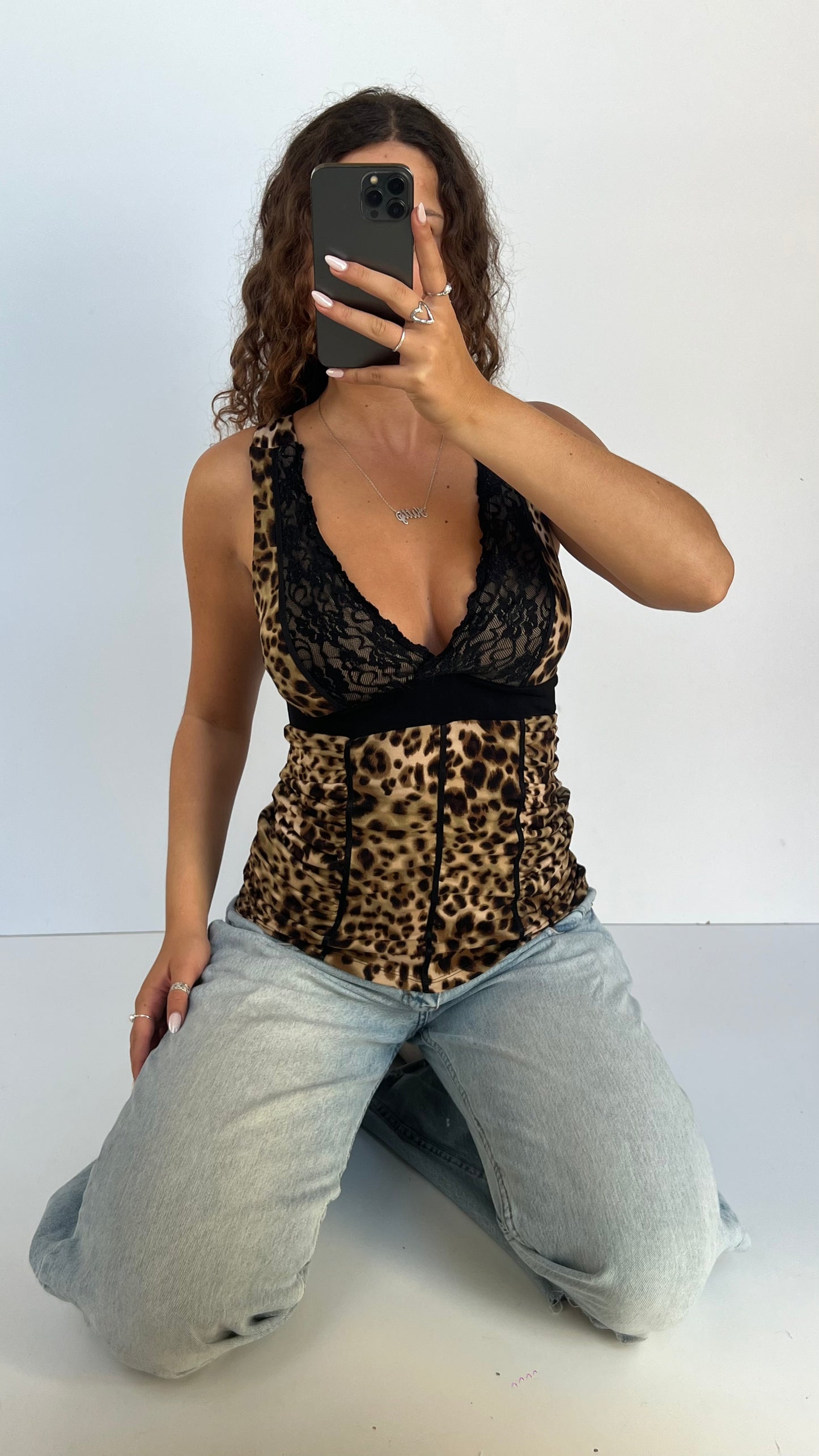 00s leopard print lace top- size S