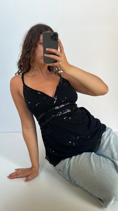 00s black sequin mesh cami- size XL