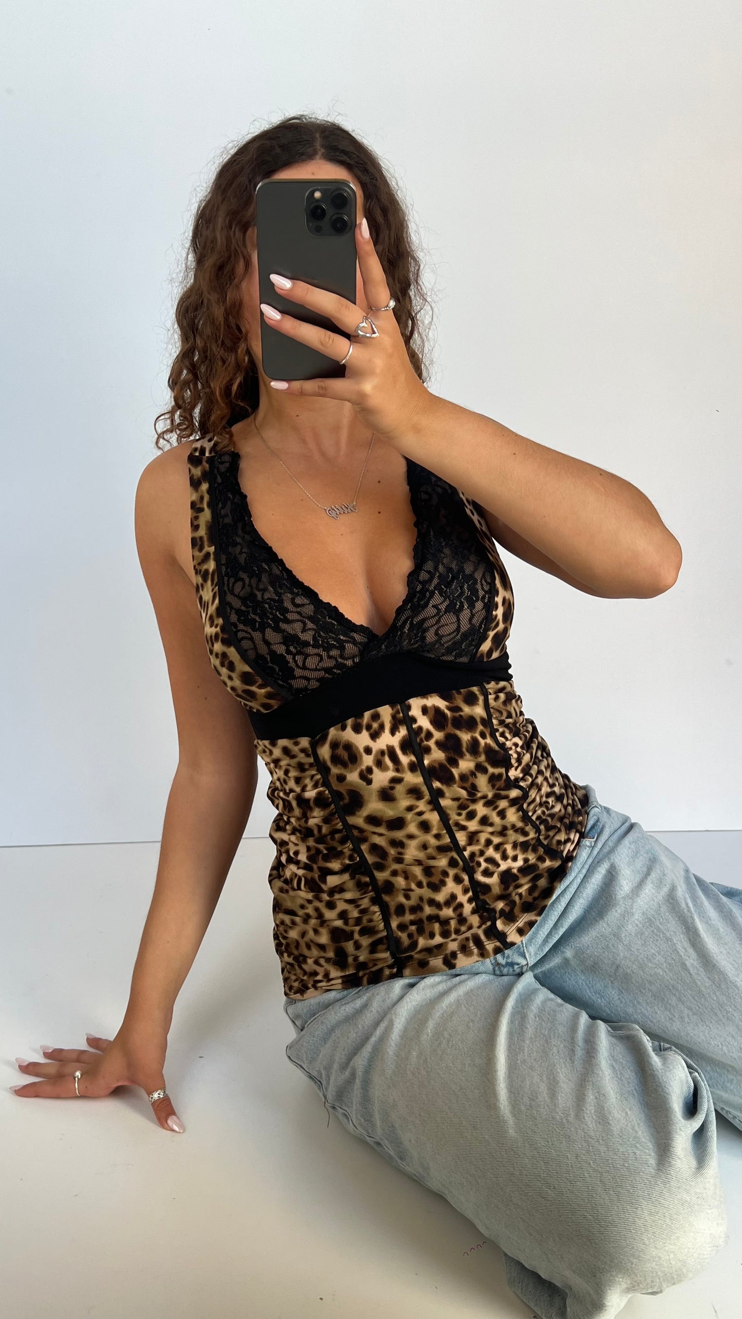00s leopard print lace top- size S