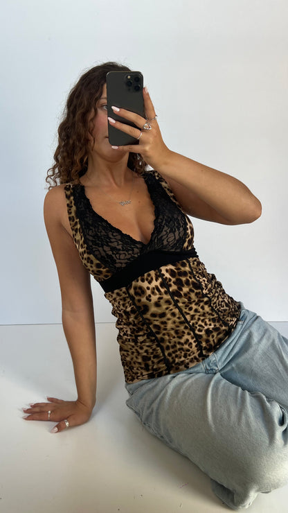 00s leopard print lace top- size S