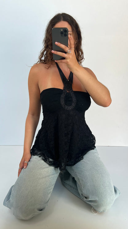 00s black lace halter cami- size S/M