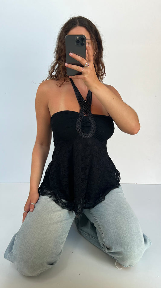 00s black lace halter cami- size S/M