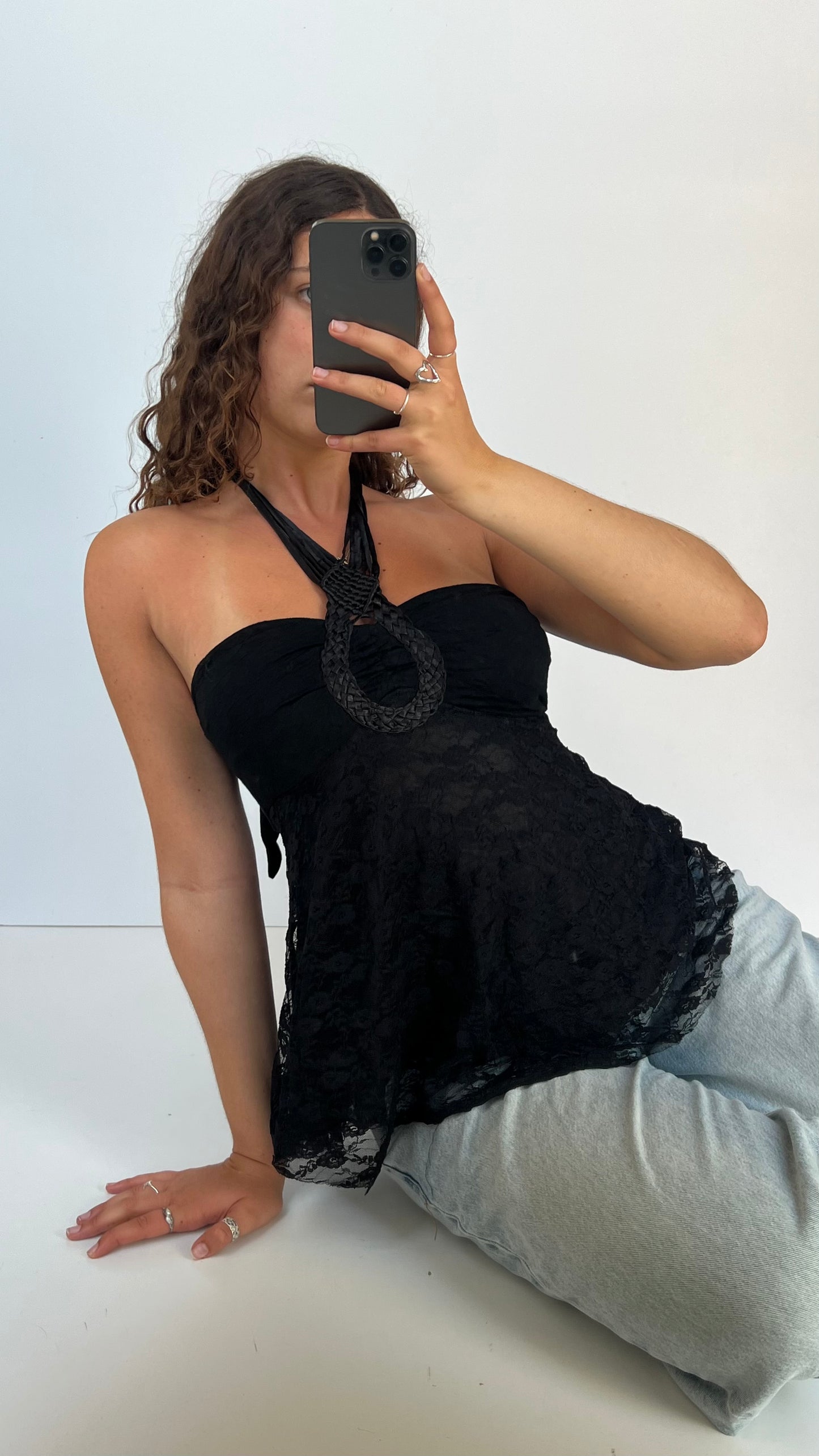 00s black lace halter cami- size S/M