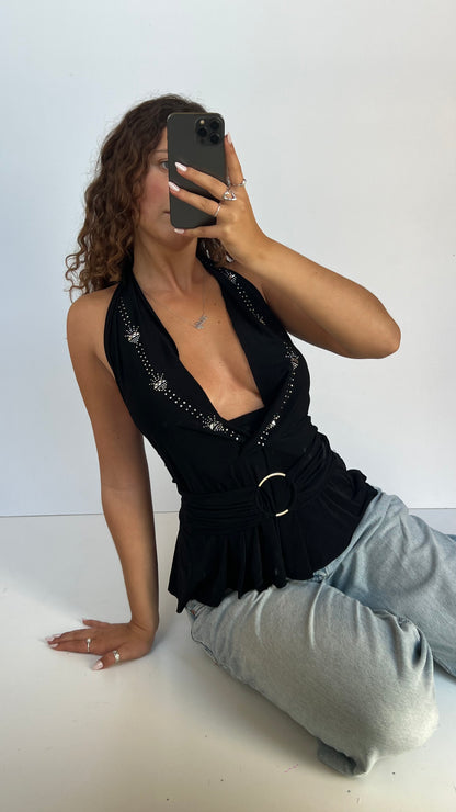 00s black plunge top- size S