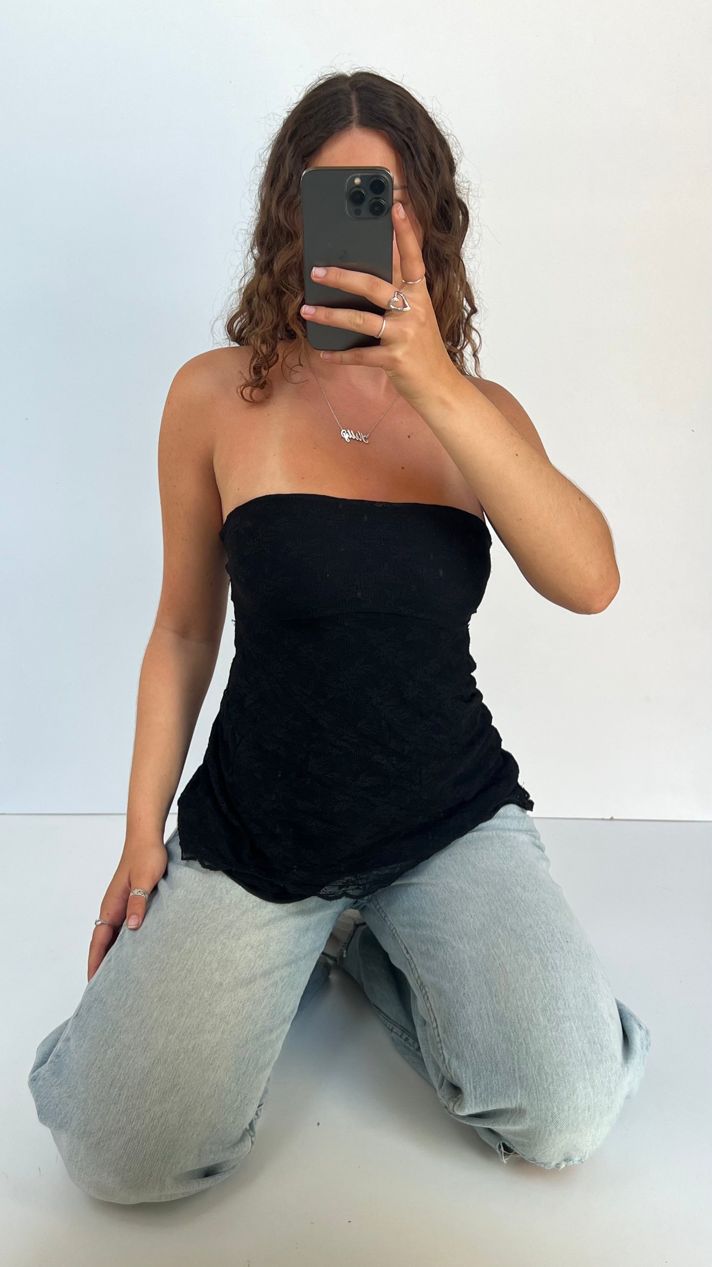 00s black lace asymmetric cami- size S