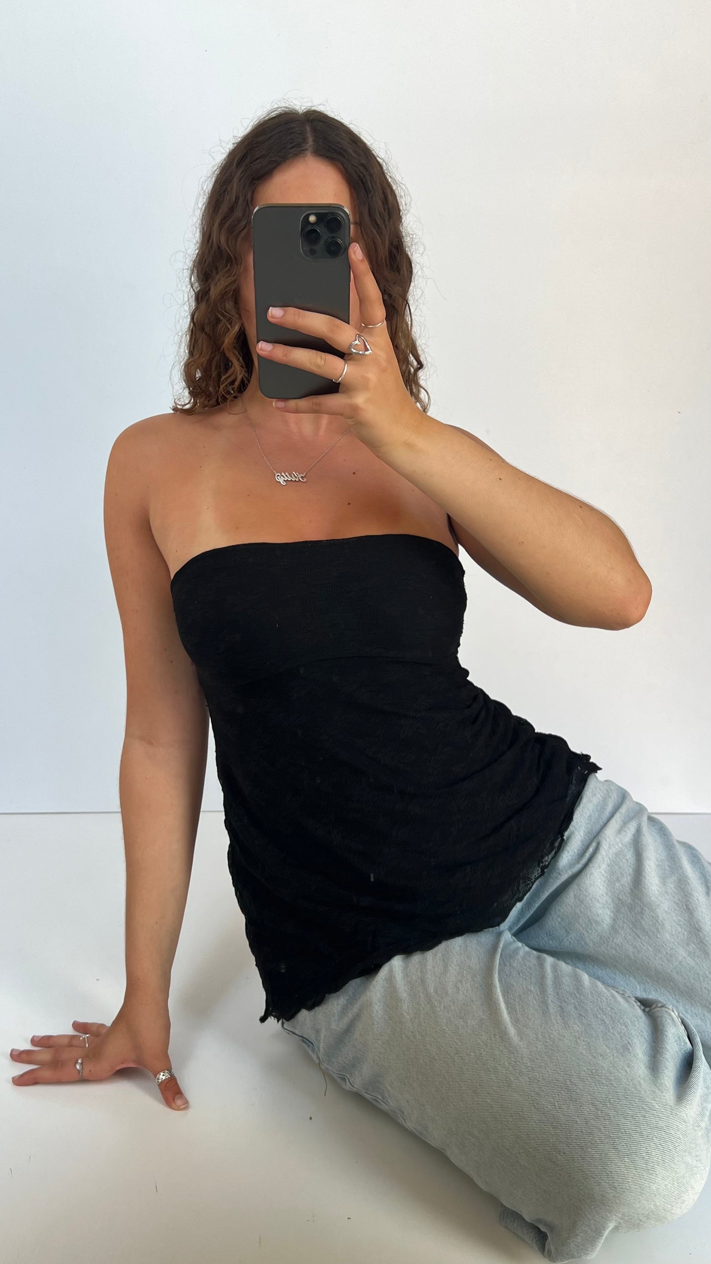 00s black lace asymmetric cami- size S