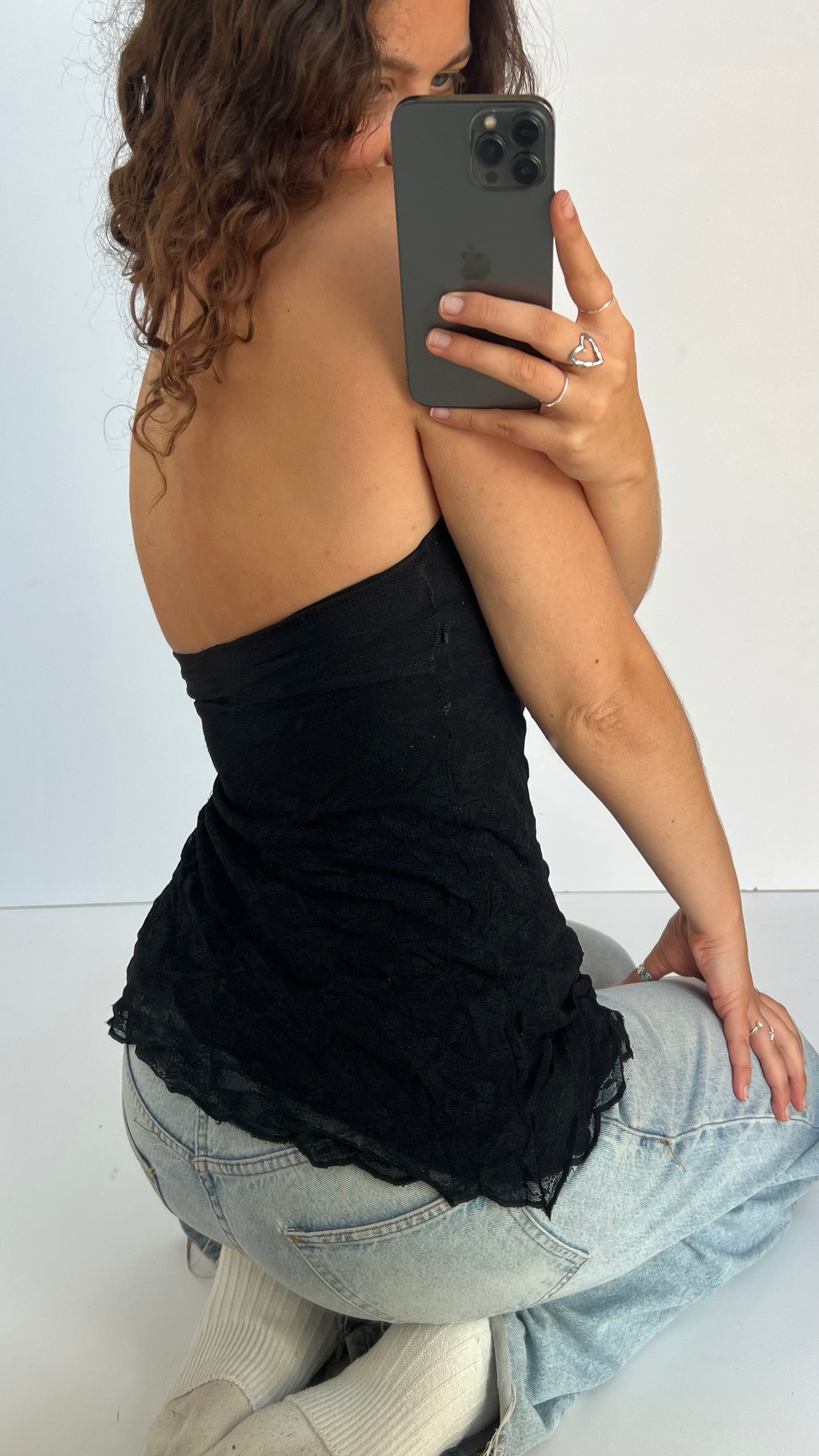 00s black lace asymmetric cami- size S