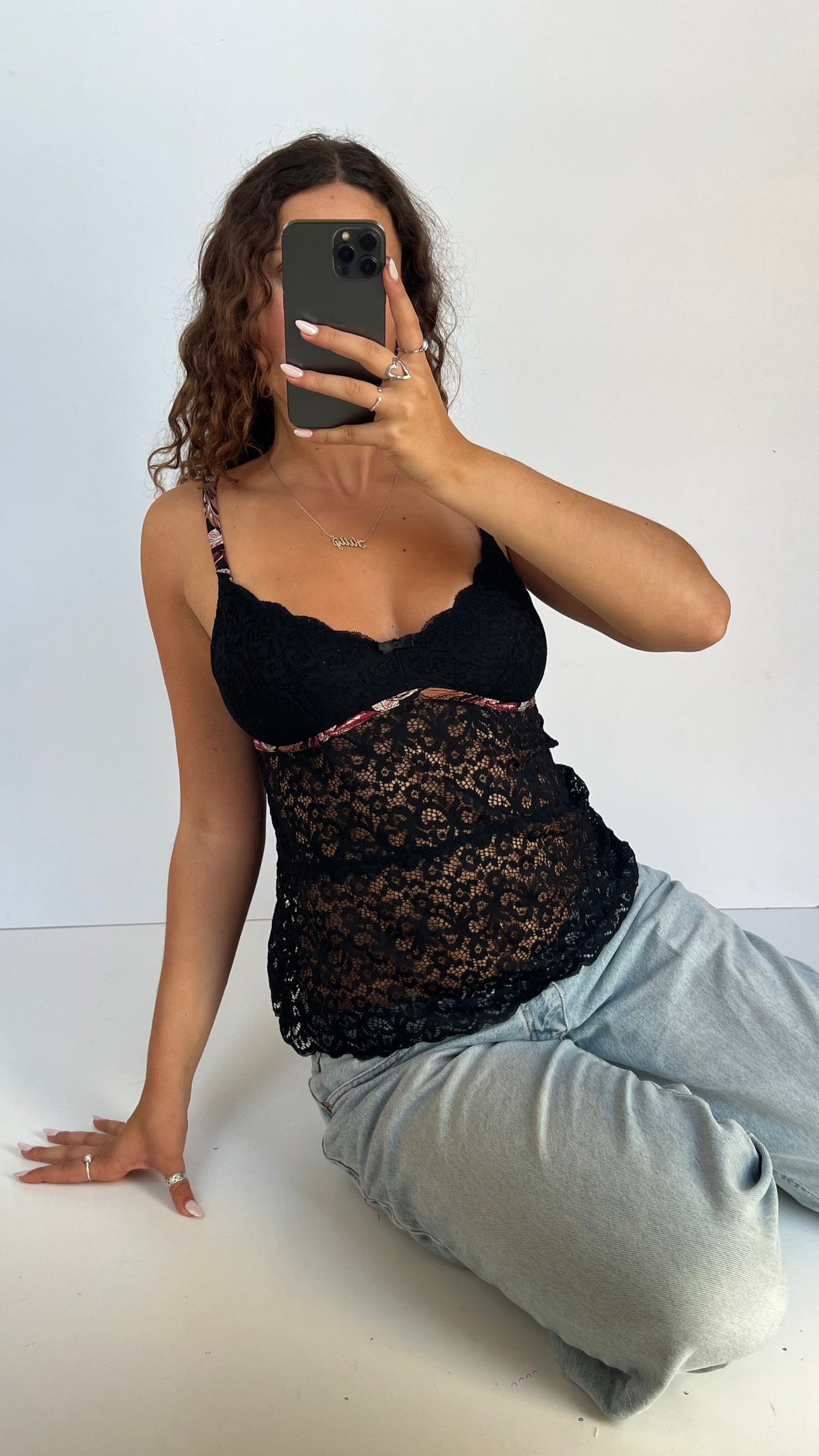 00s black lace cami- size M/L