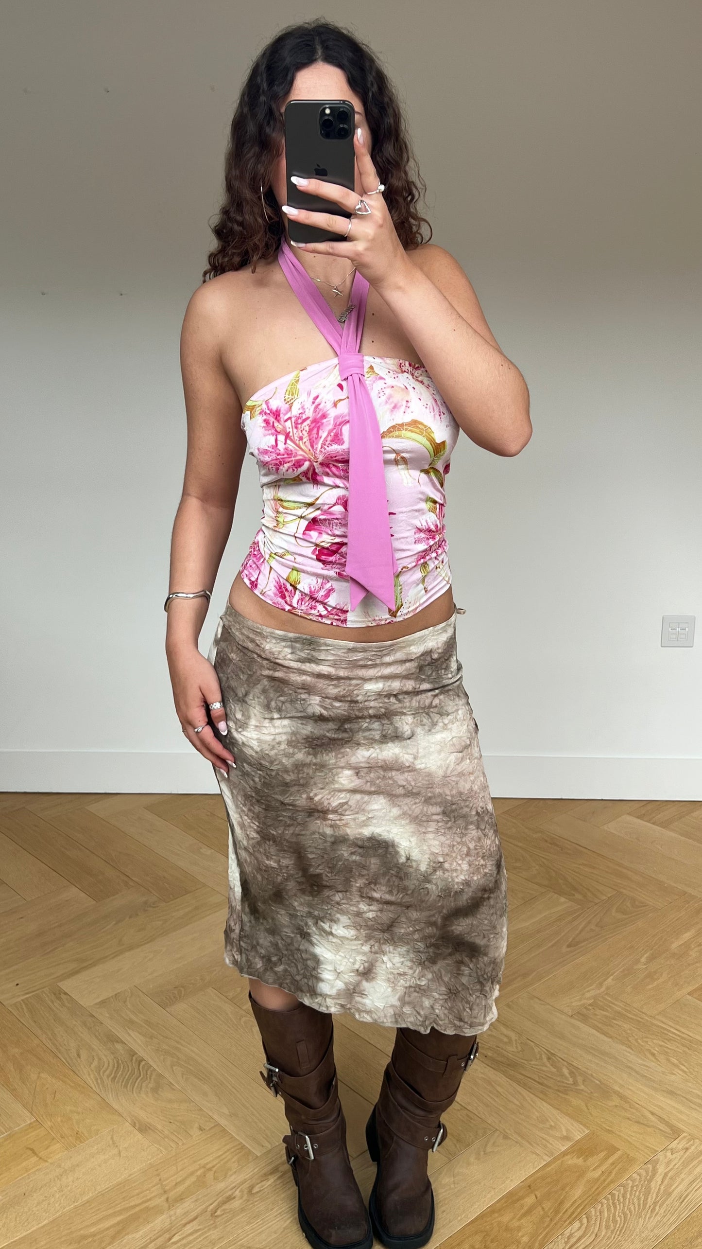 00s brown mesh midi skirt- size L