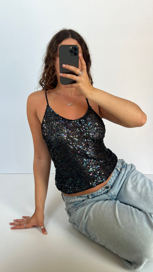 00s black sequin cami- size M