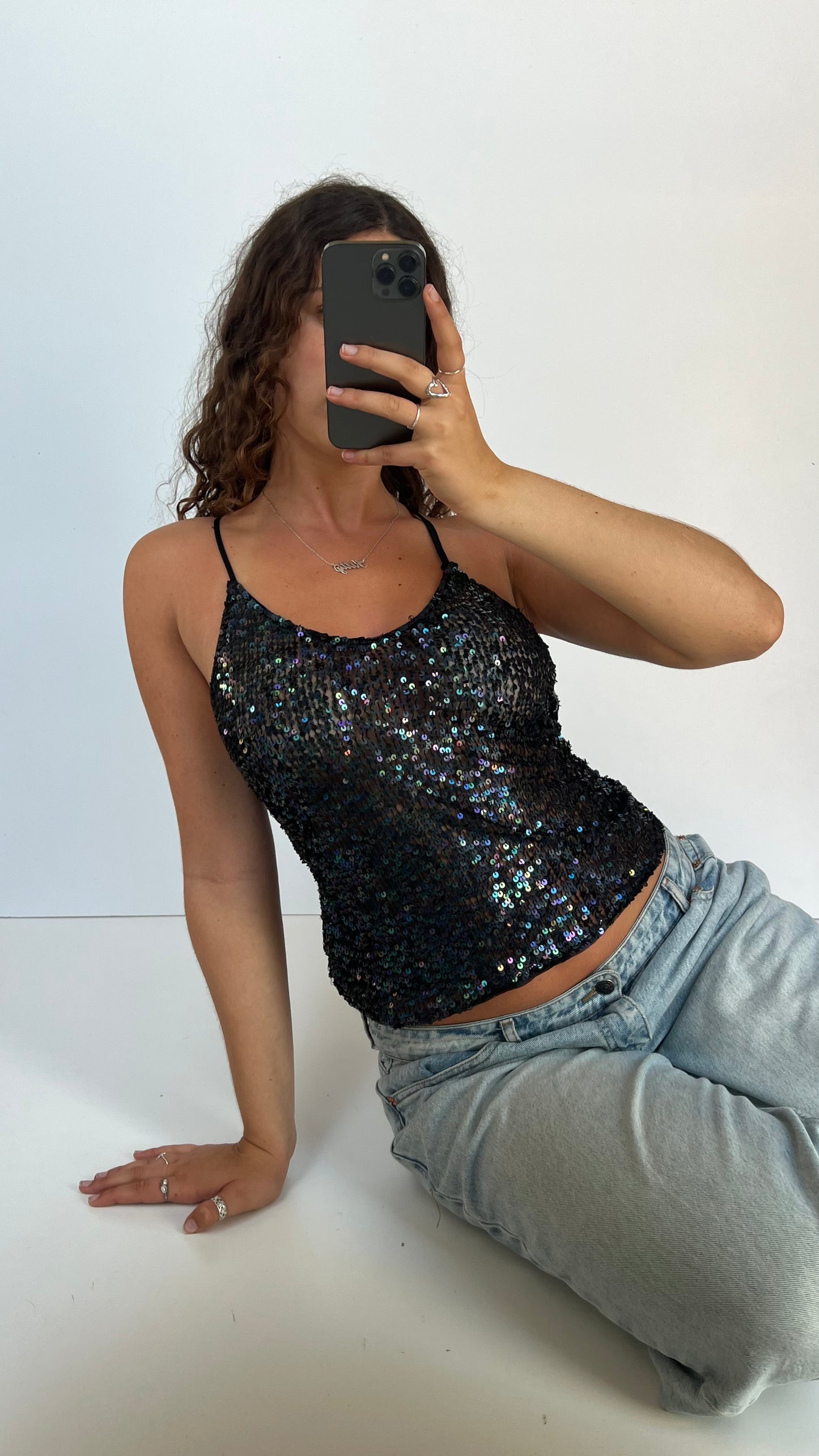 00s black sequin cami- size M