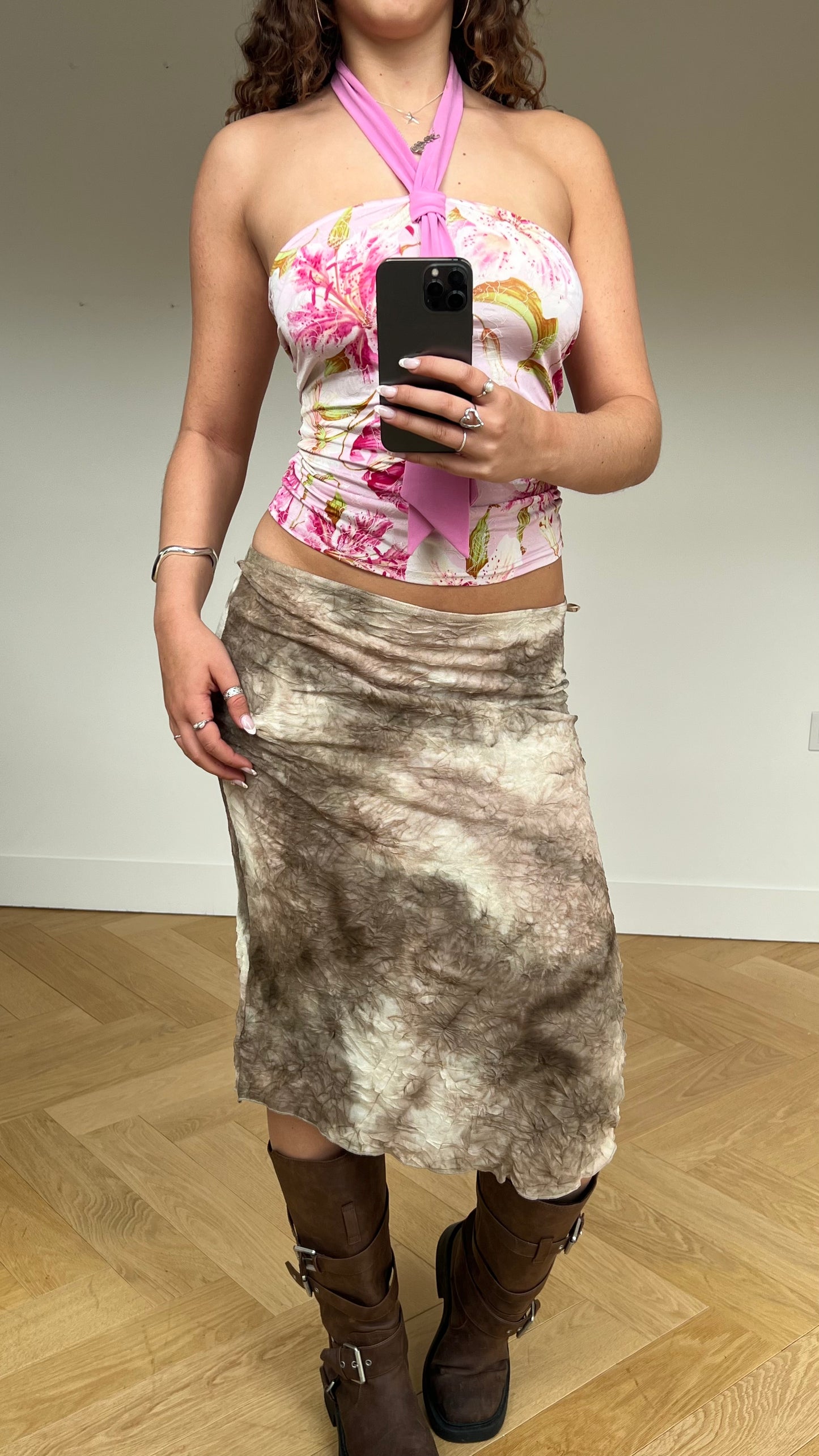 00s brown mesh midi skirt- size L