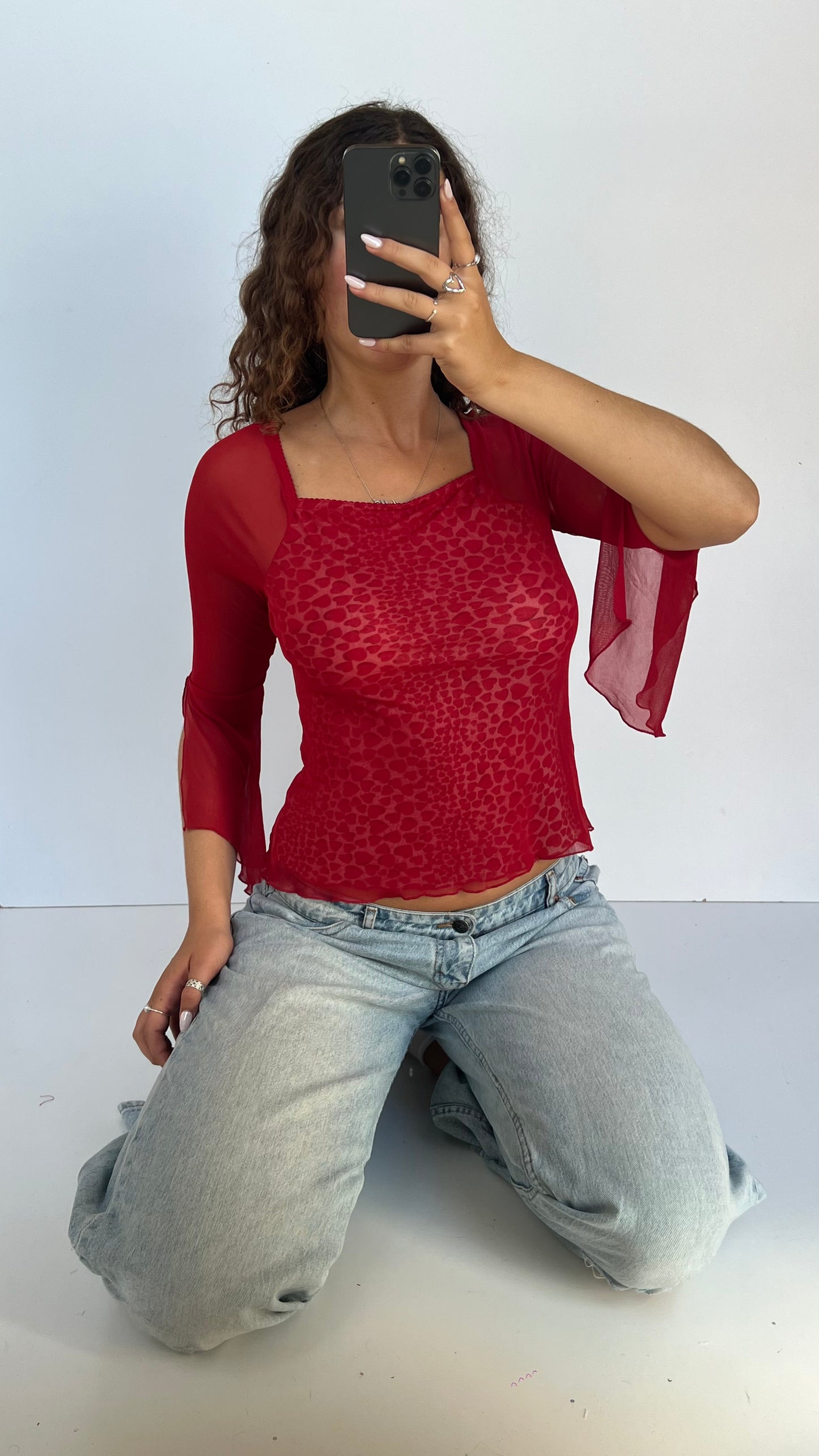 00s red mesh heart top- size M