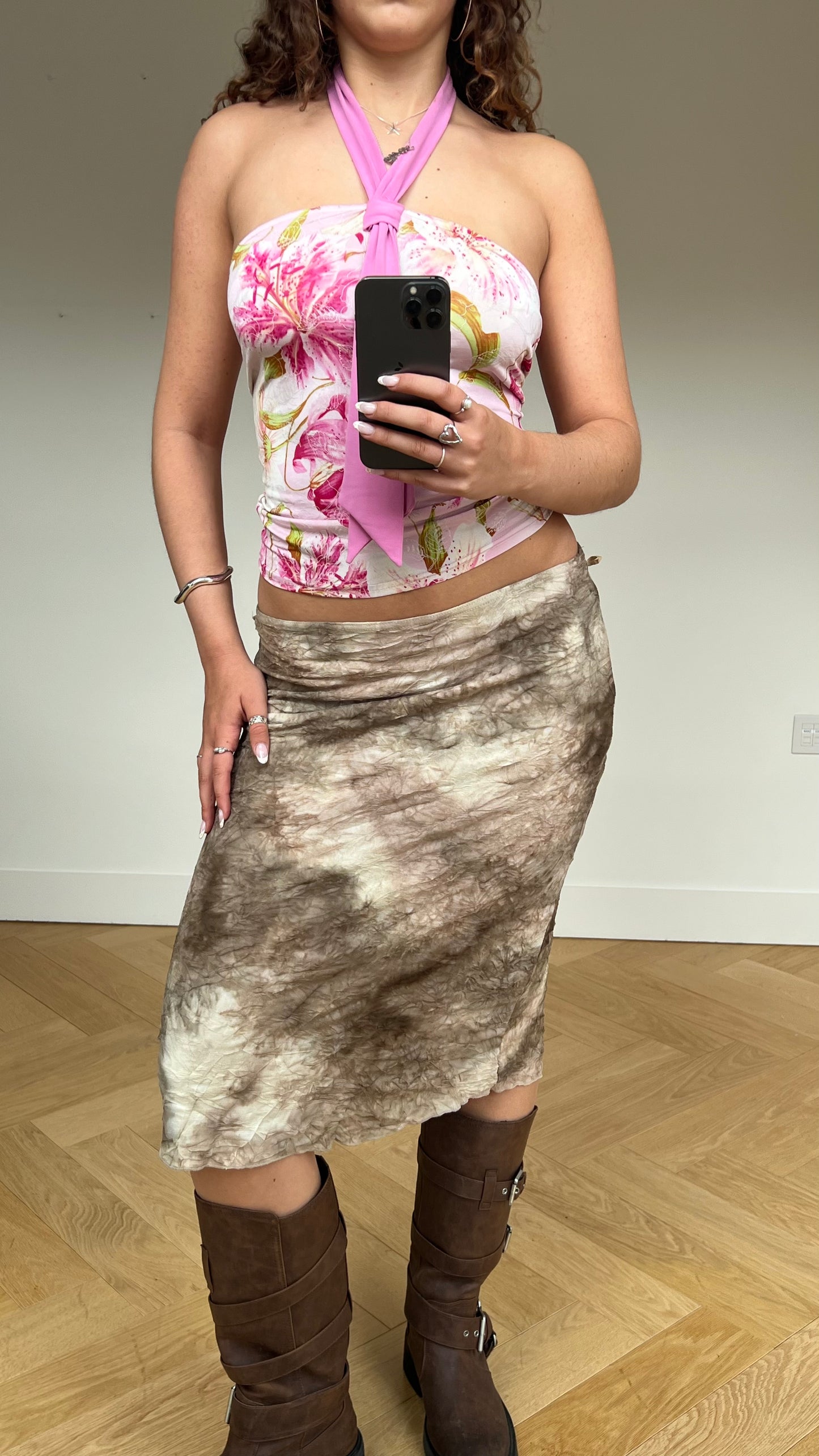 00s brown mesh midi skirt- size L