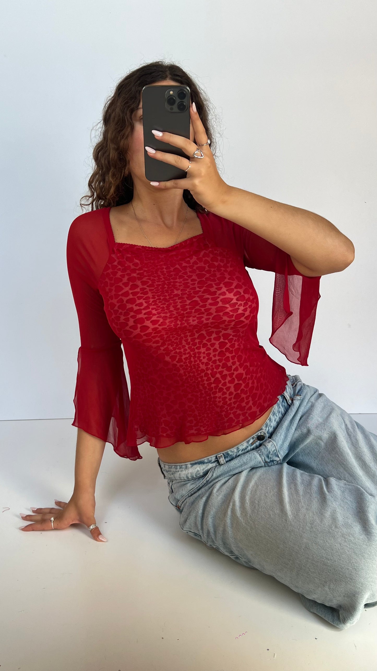 00s red mesh heart top- size M
