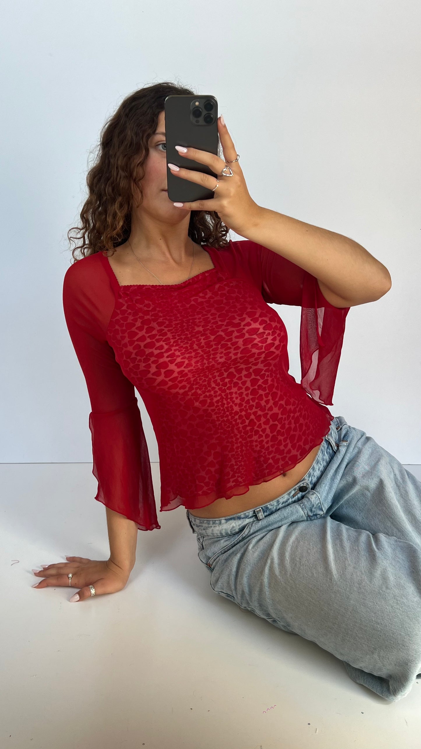 00s red mesh heart top- size M