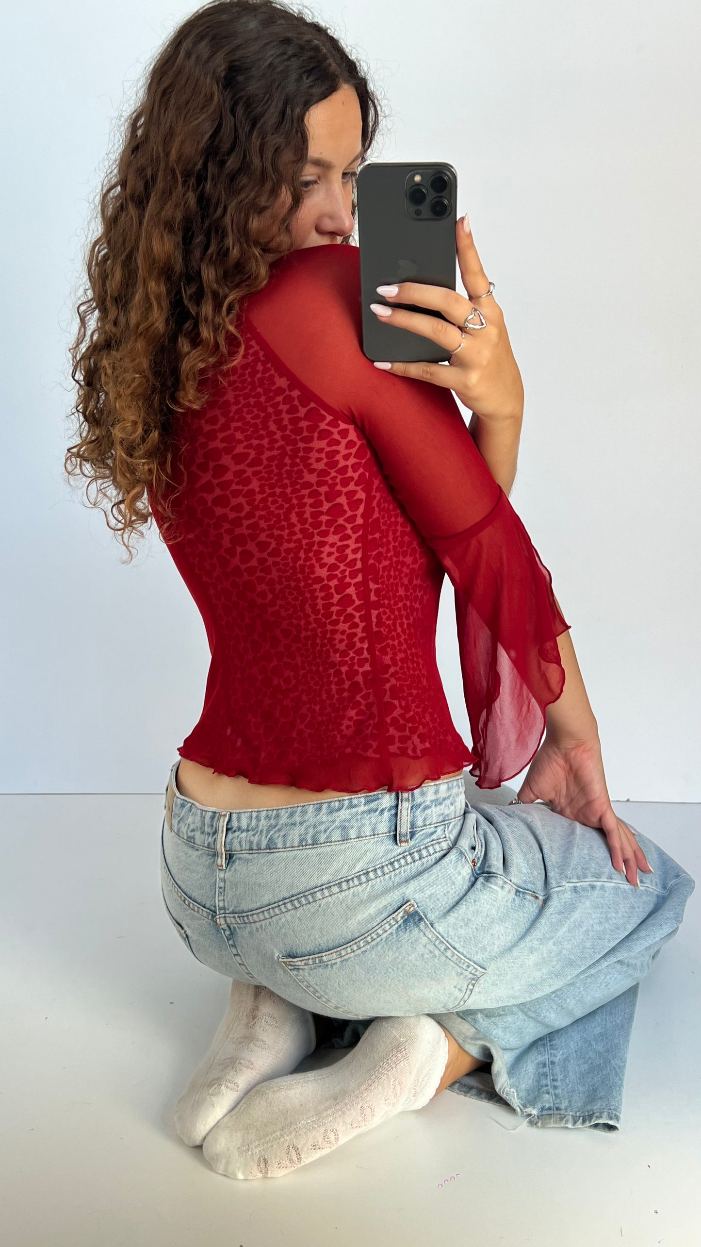 00s red mesh heart top- size M
