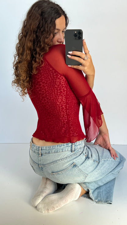 00s red mesh heart top- size M