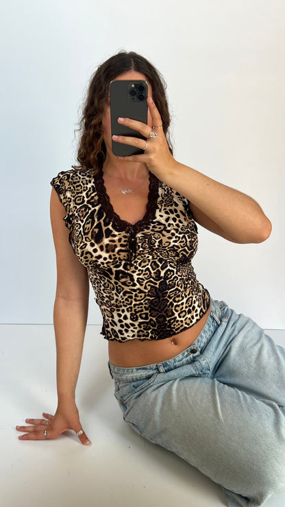 00s brown leopard baby tee- size S