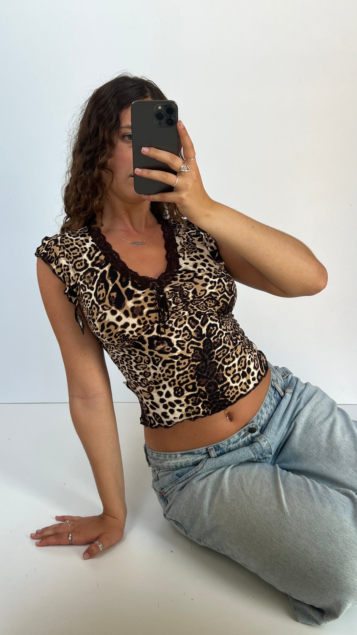 00s brown leopard baby tee- size S