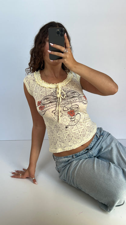 00s yellow mesh babytee- size M